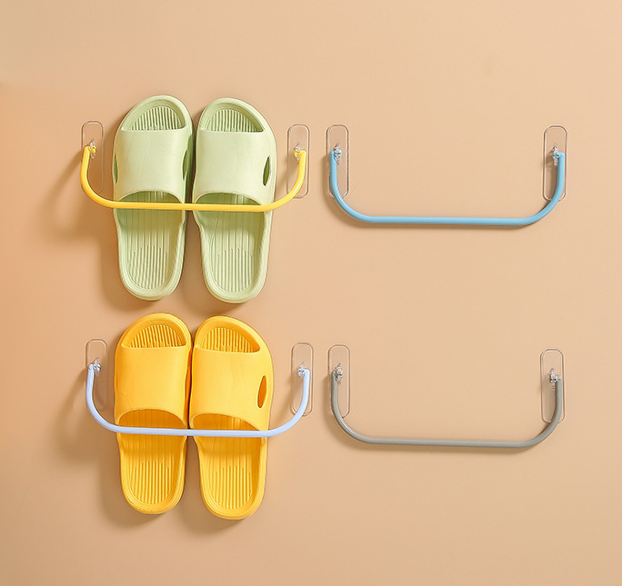 Organizador de zapatos para puerta de baño sin perforaciones montado en la pared, estante de pared con drenaje para interiores, estante para zapatillas de baño