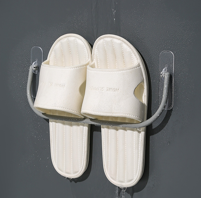 Organizador de zapatos para puerta de baño sin perforaciones montado en la pared, estante de pared con drenaje para interiores, estante para zapatillas de baño