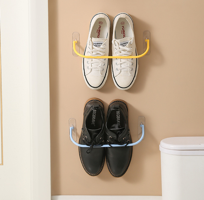Organizador de zapatos para puerta de baño sin perforaciones montado en la pared, estante de pared con drenaje para interiores, estante para zapatillas de baño