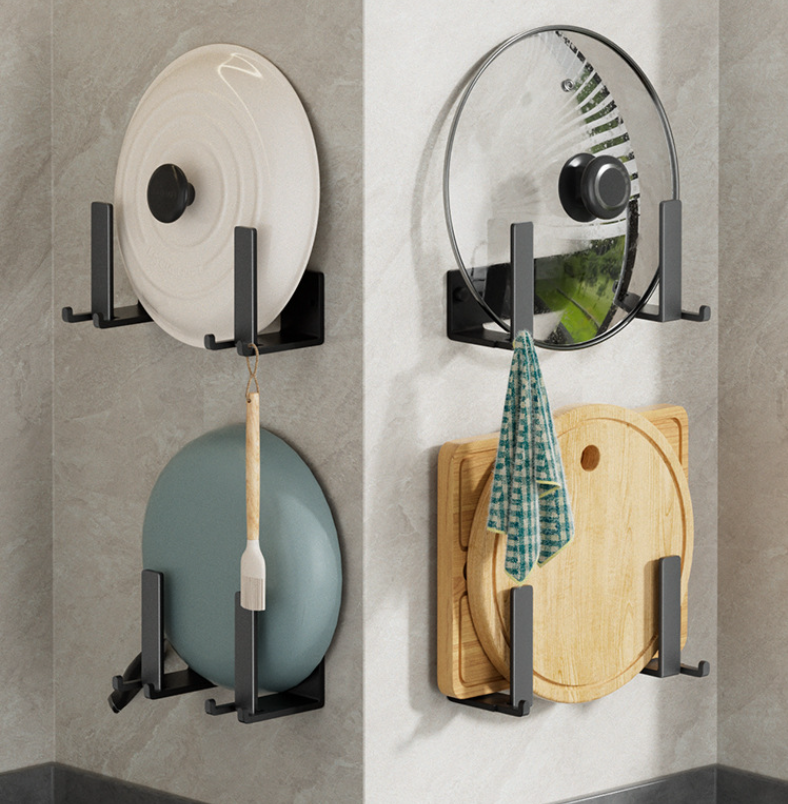 Estante para tapa de ollas, estante de pared sin perforaciones, estante para colocar platos de verduras para el hogar, organizador de tablas de cortar