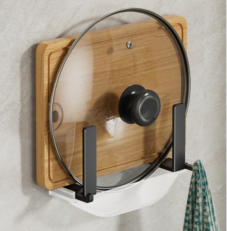 Estante para tapa de ollas, estante de pared sin perforaciones, estante para colocar platos de verduras para el hogar, organizador de tablas de cortar