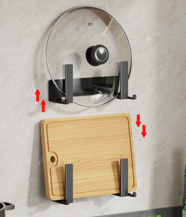 Estante para tapa de ollas, estante de pared sin perforaciones, estante para colocar platos de verduras para el hogar, organizador de tablas de cortar