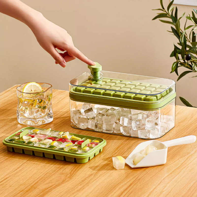 Moldes para cubitos de hielo congelados a presión, moldes para cubitos de hielo caseros de calidad alimentaria, caja de almacenamiento para máquina de hielo para refrigerador