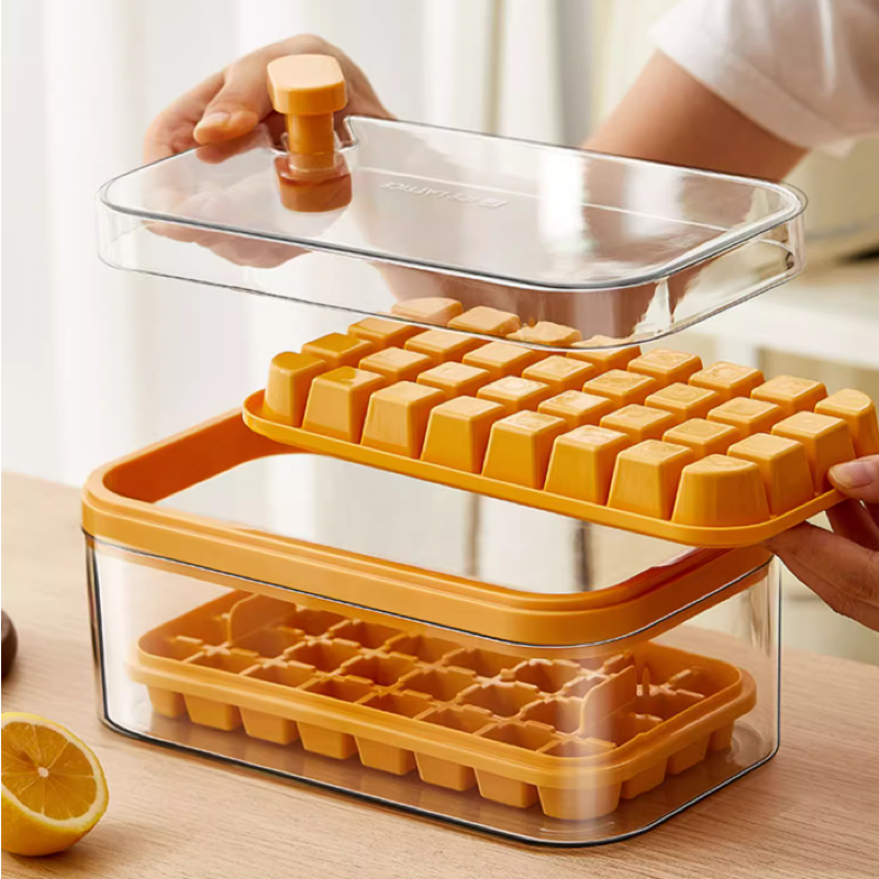 Moldes para cubitos de hielo congelados a presión, moldes para cubitos de hielo caseros de calidad alimentaria, caja de almacenamiento para máquina de hielo para refrigerador