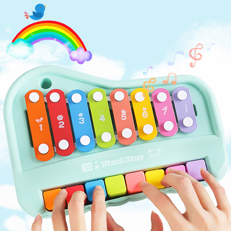 Juguete de percusión manual para bebé, xilófono, instrumento musical, piano, 2 en 1